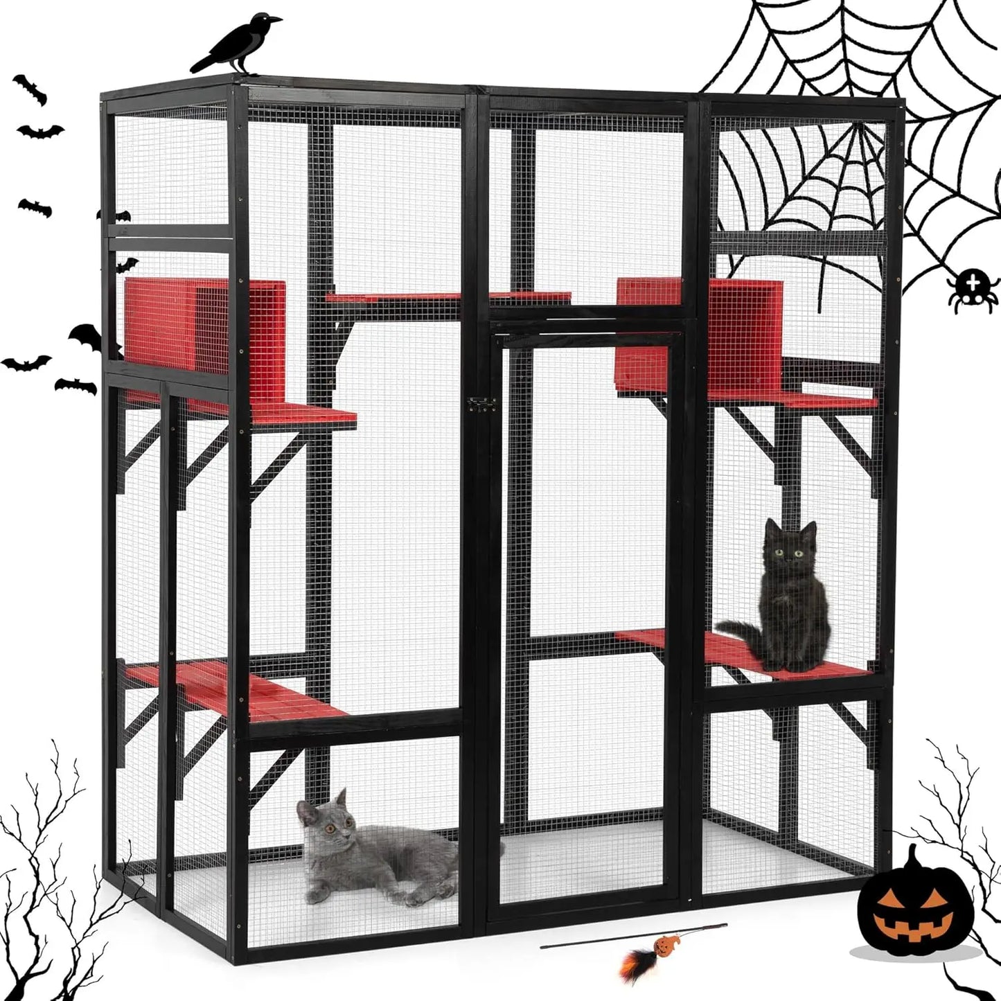 Wooden Catio Outdoor Cat Enclosure With Perches And Condos