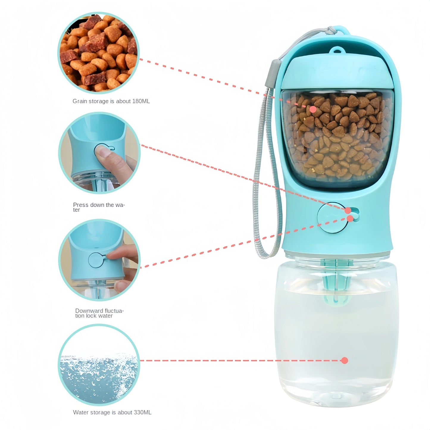 Dog Cat Portable Water Bottle With Storage And Food Container