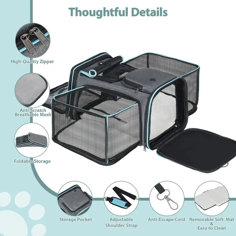 Expandable Dog And Cat Carrier Breathable Collapsible Airline Approved