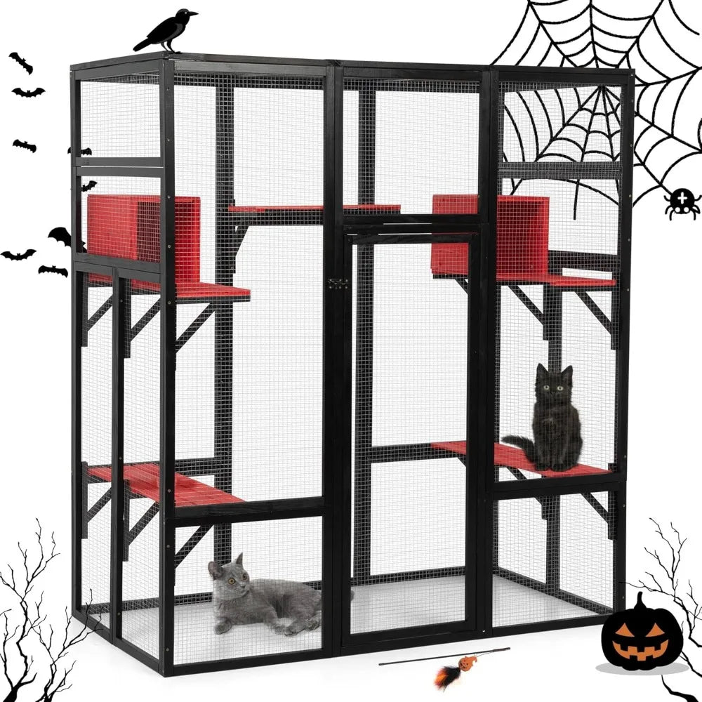 Wooden Catio Outdoor Cat Enclosure With Perches And Condos