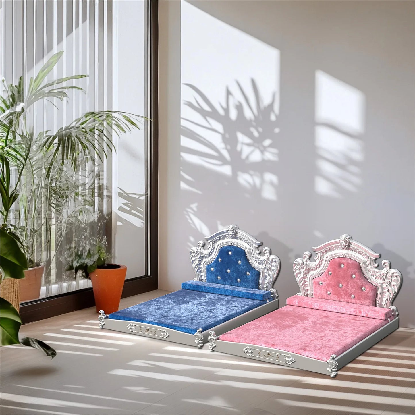 Bingopaw Luxury Dutch Velvet Pet Bed With Headboard For Medium And Large Dogs