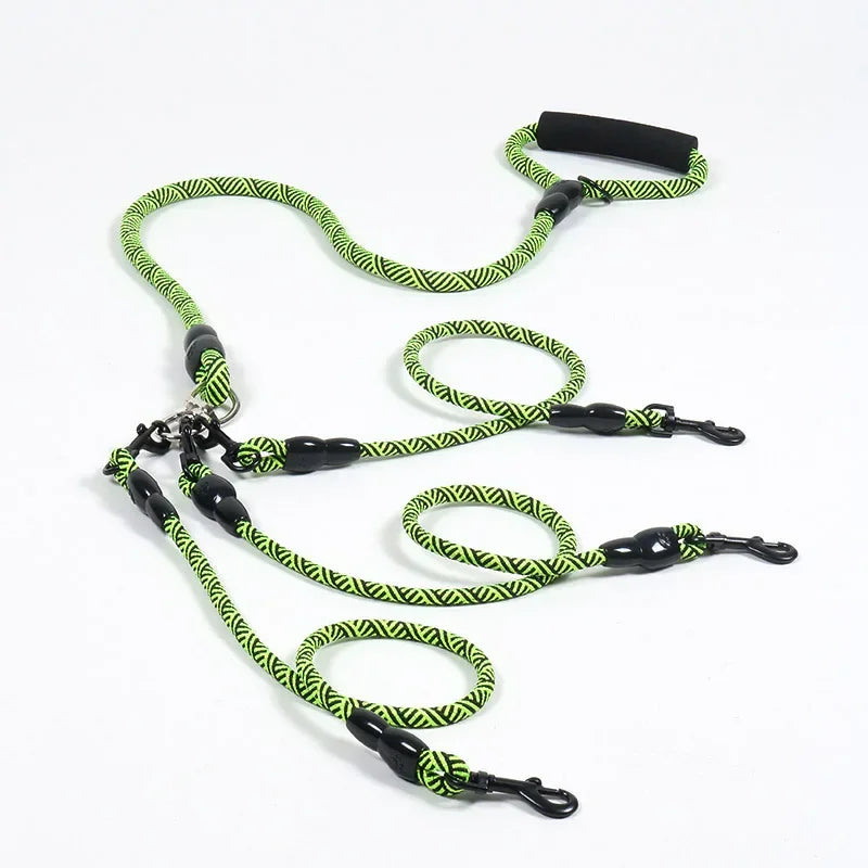 Nylon Triple Dog Leash With Foam Handle Quick Release