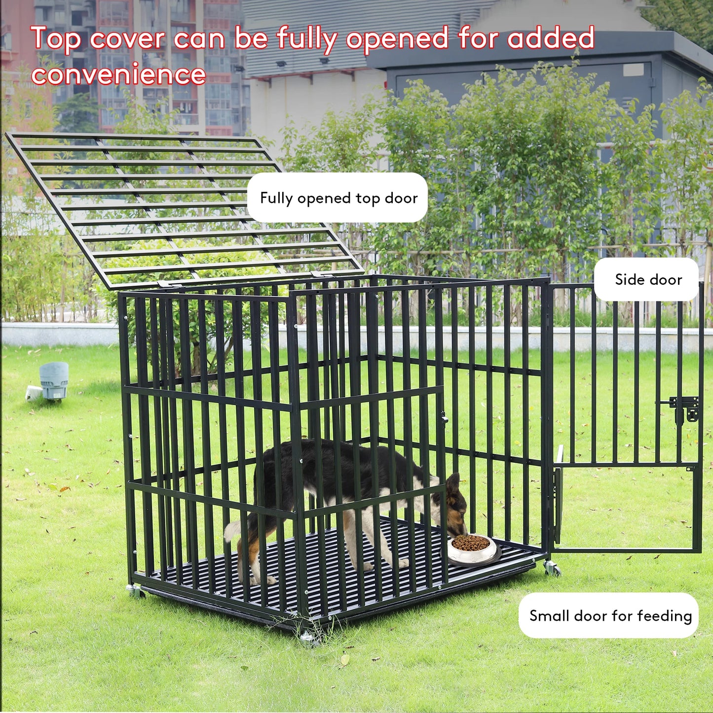 BINGOPAW Heavy Duty Dog Crate With 4 Lockable Wheels