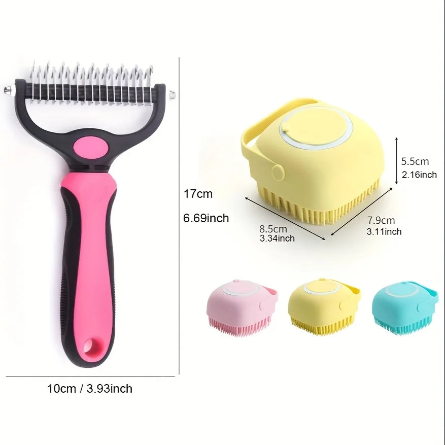 2 In 1 Pet Grooming Brush Deshedding Tool Stainless Comb