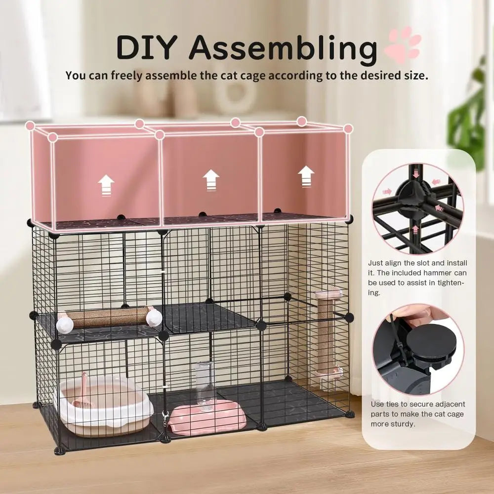 Closure Three Tier Cat Enclosure With Hammock Litter Box