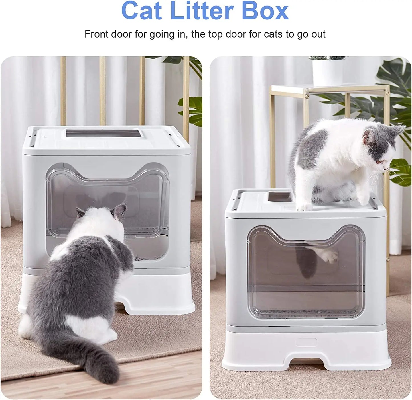 Foldable Hooded Cat Litter Box With Front Entry Scoop Drawer