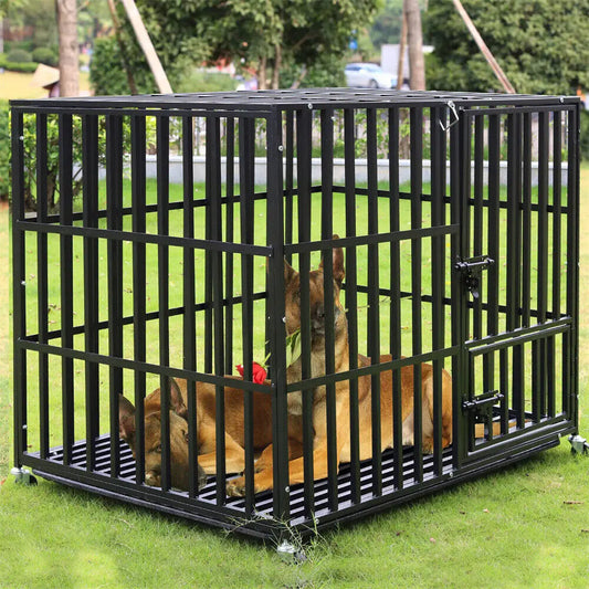 BINGOPAW Heavy Duty Dog Crate With 4 Lockable Wheels
