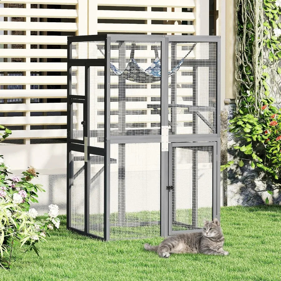 Closure Wooden Catio Outdoor Cat Enclosure With Window Access