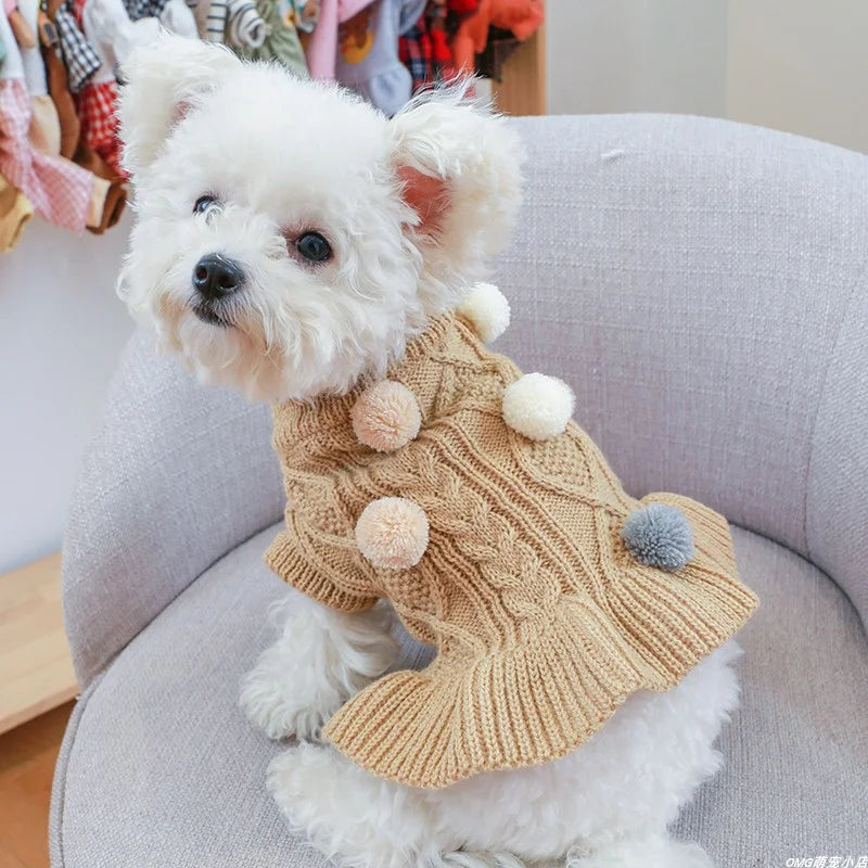 PETCIRCLECN Winter Knit Dog Sweater Dress For Small Medium Dogs