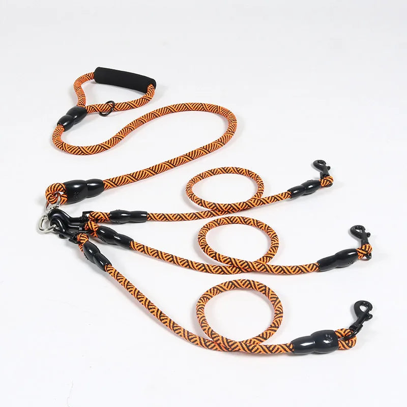 Nylon Triple Dog Leash With Foam Handle Quick Release