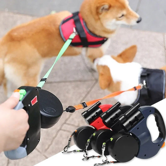 3in1 Retractable Dog Leash With Flashlight And Poop Bag Dispenser