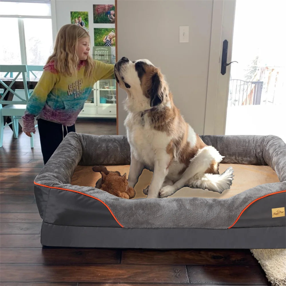 BORWARTC Orthopedic Memory Foam Waterproof Dog Bed With Removable Cover