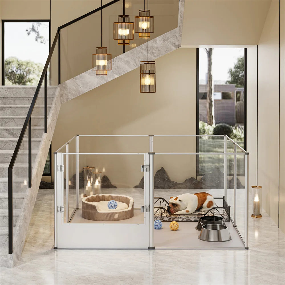 BORWARTH Dog Playpen Acrylic Enclosure With Waterproof Pad