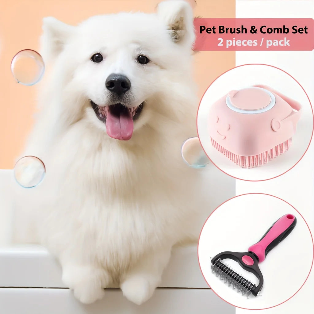 2 In 1 Pet Grooming Brush Deshedding Tool Stainless Comb