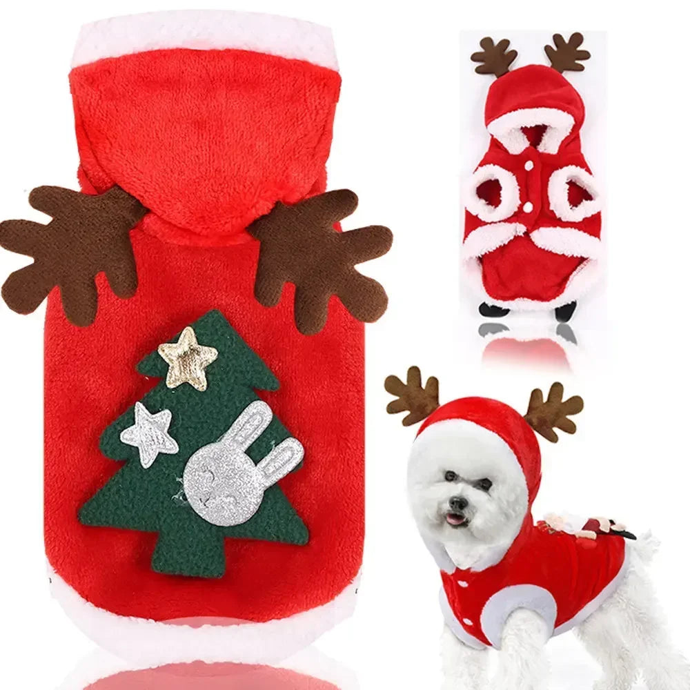 Winter Santa Dog Coat Hoodies Elk Print For Small Dogs