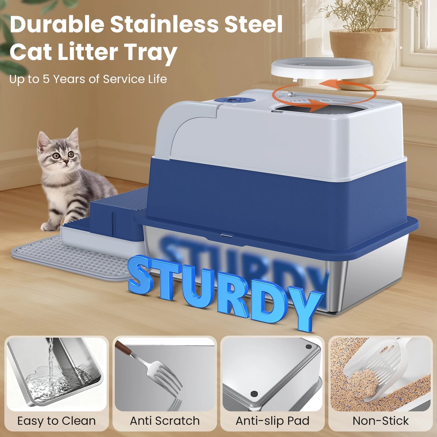 Cityflee Stainless Steel Cat Litter Box Odor Control