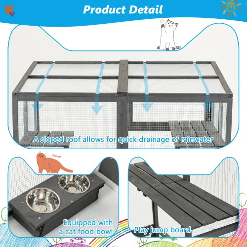 Closure Solid Wood Cat Catio Playpen With Platforms And Shelters
