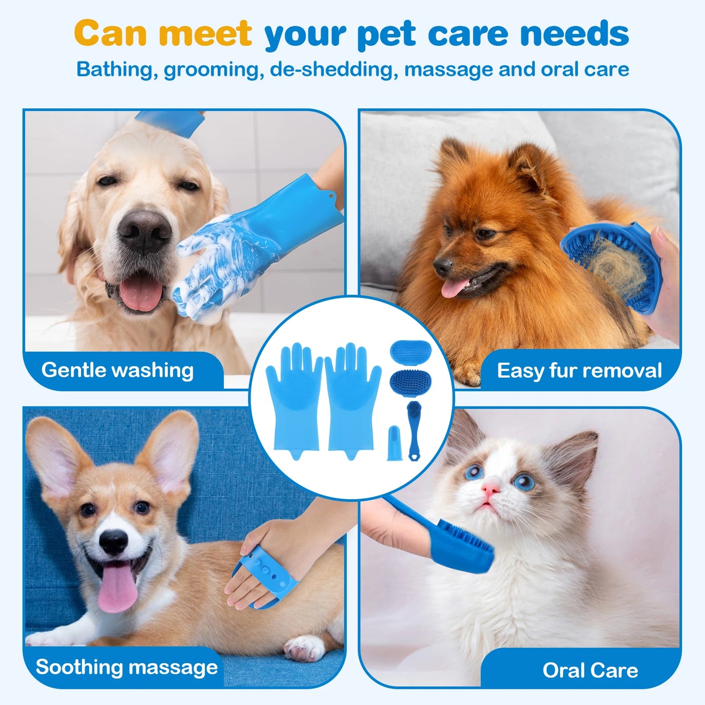 NONEDog Silicone Pet Grooming Gloves And Dog Toothbrush Set