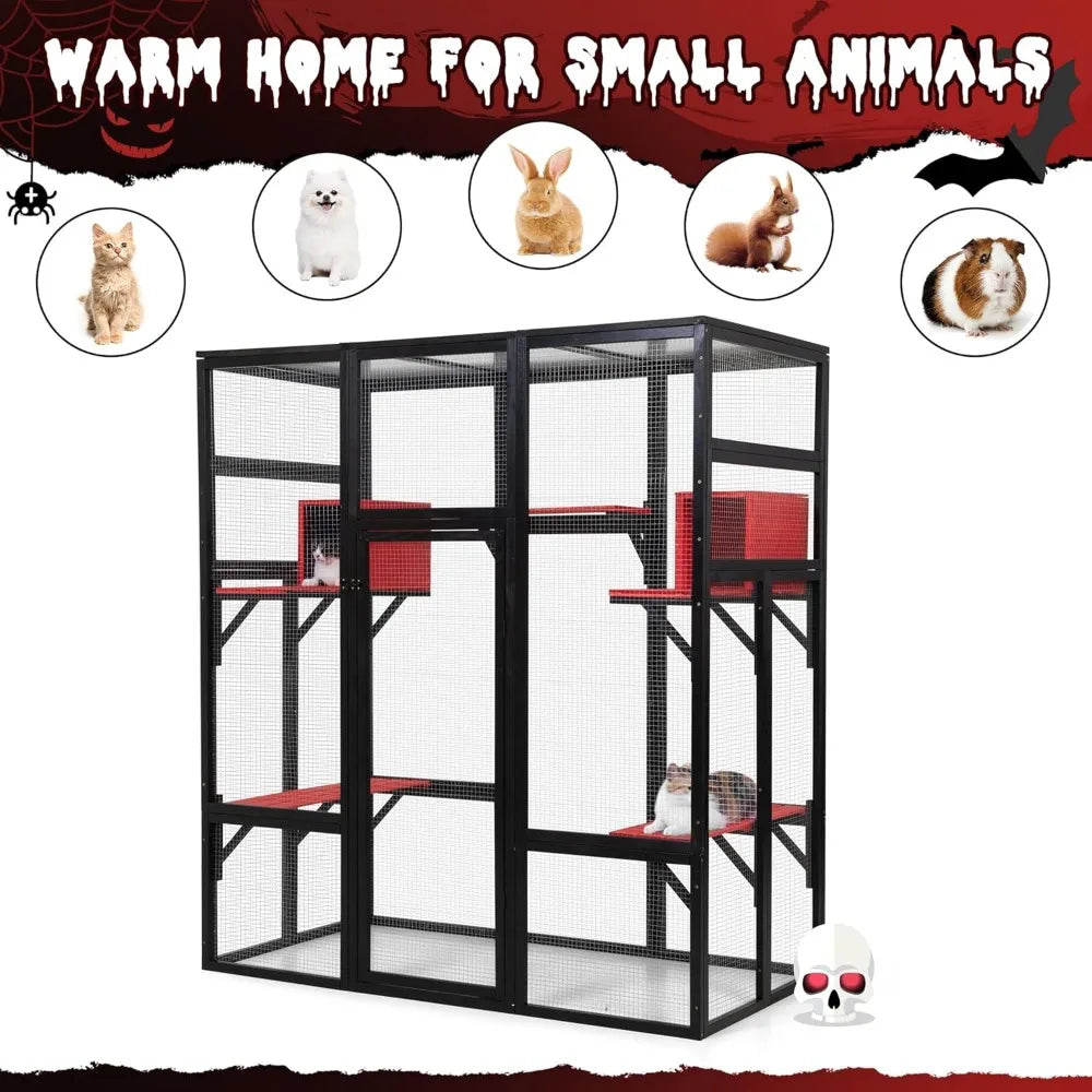 Wooden Catio Outdoor Cat Enclosure With Perches And Condos