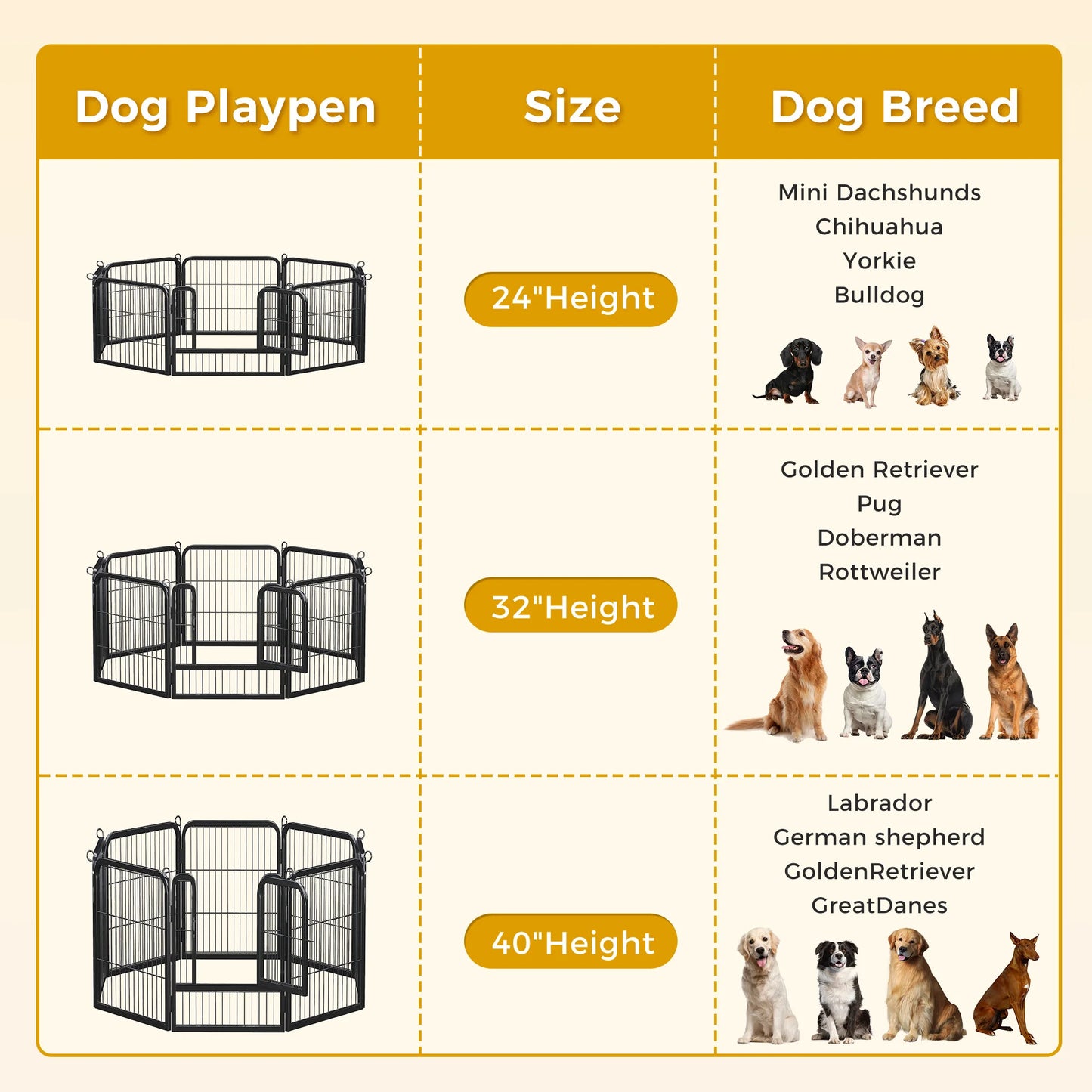 Dog Playpen With Door Foldable Metal Pet Fence Heavy Duty