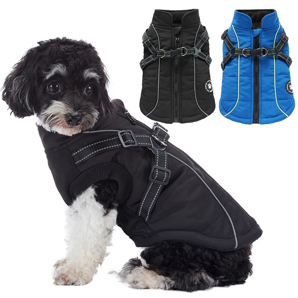 Waterproof Dog Winter Jacket With Harness Reflective Coat
