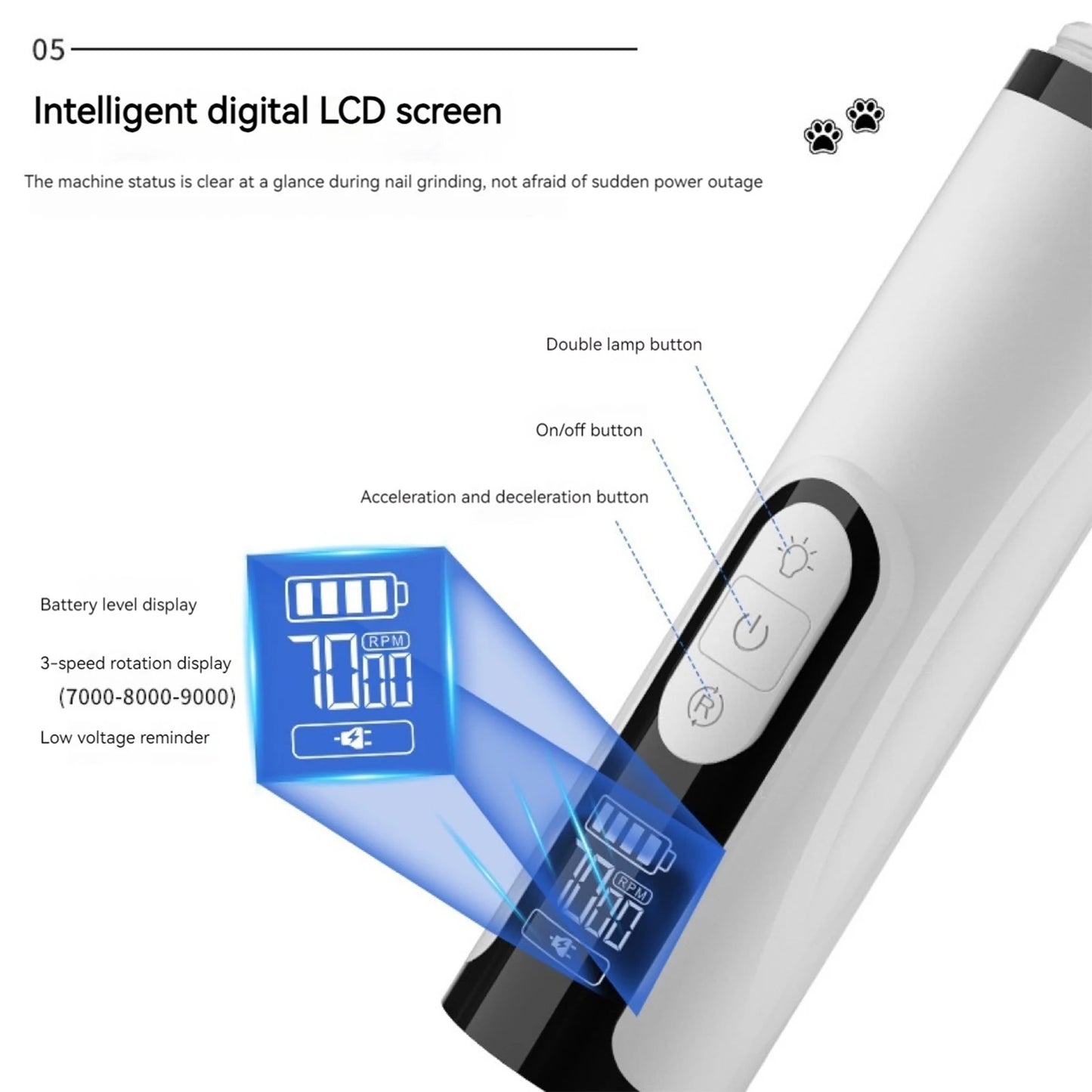 APWIKOGER Electric Dog Nail Grinder Rechargeable Quiet Cat Trimmer