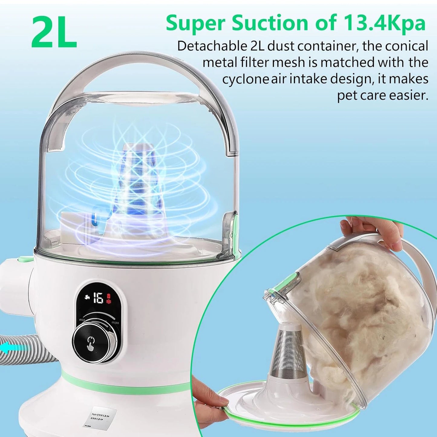 DishyKooker Pet Grooming Kit With 2L Vacuum And Tools