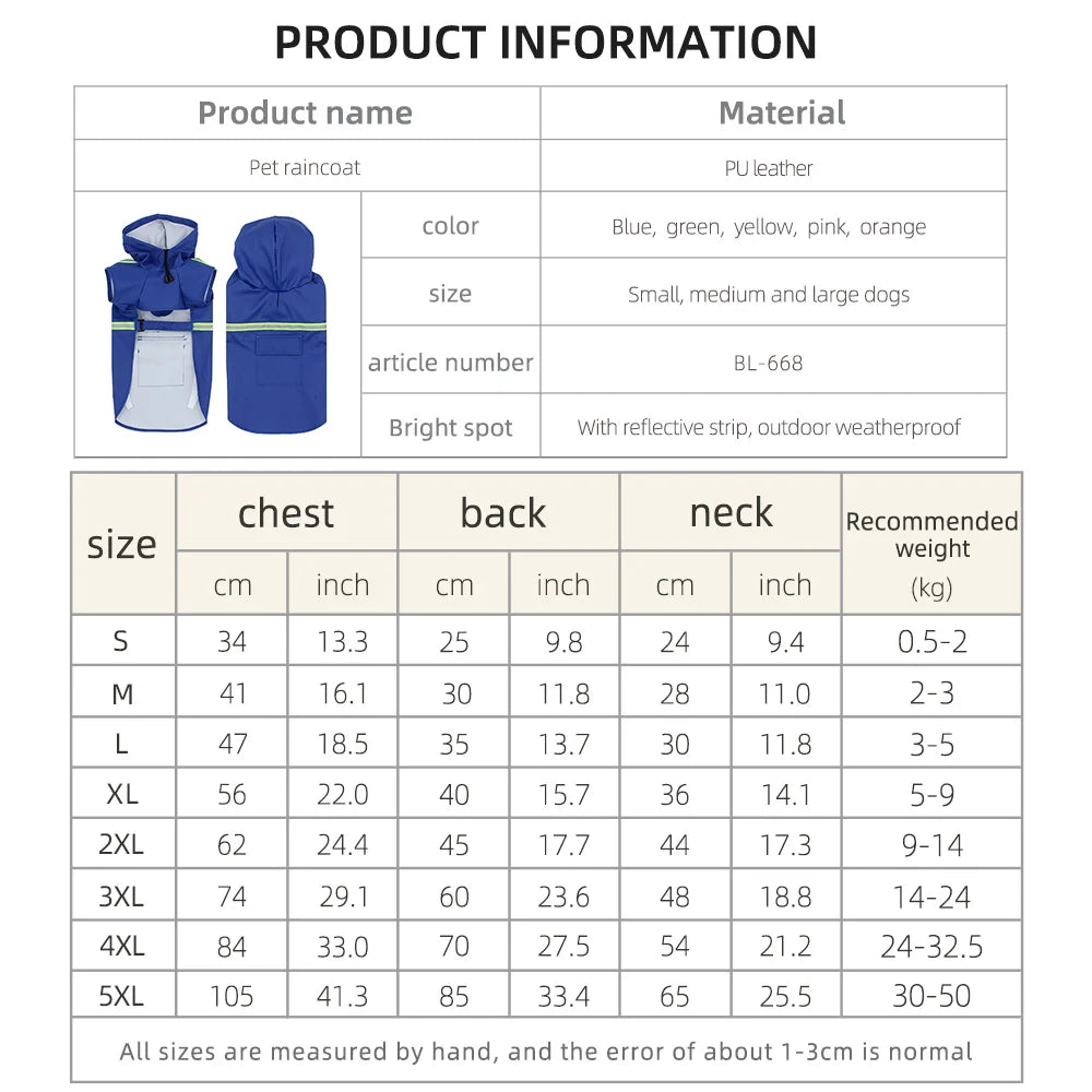 Waterproof Hooded Dog Raincoat With Reflective Cloak Style