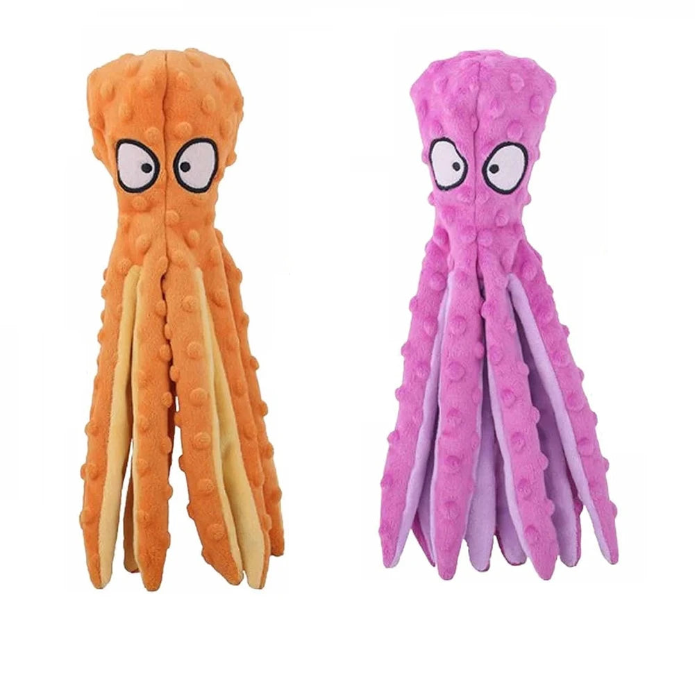 Intelligent No Stuffing Squeaky Octopus Dog Chew Puzzle Toys 2Pcs
