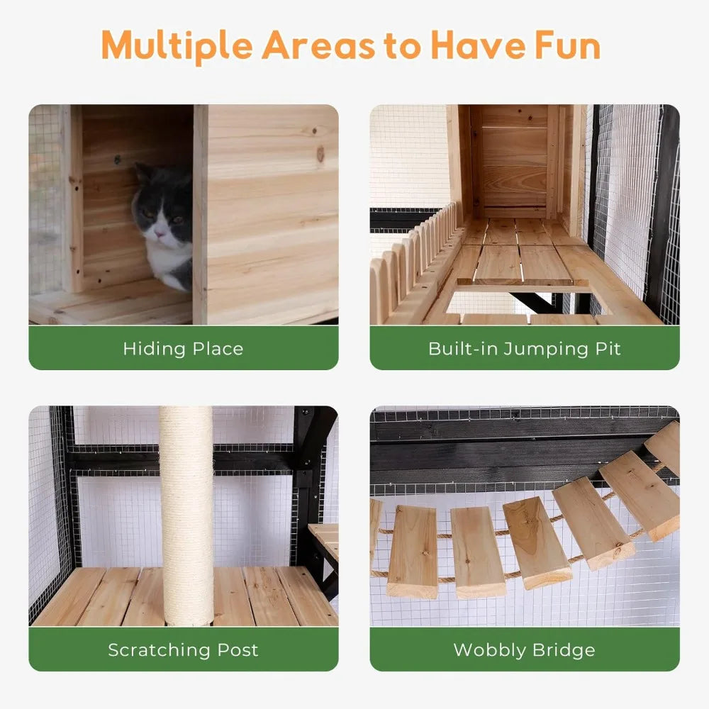 Closure Wooden Cat Catio for Window Outdoor Walk-In Enclosure