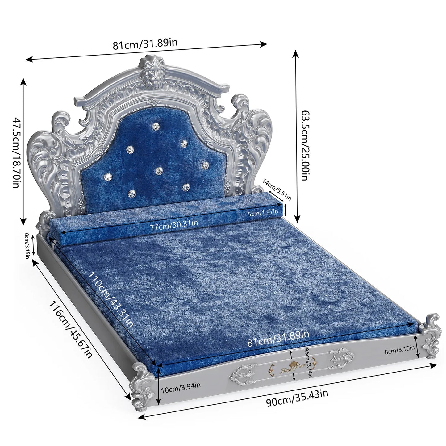 Bingopaw Luxury Dutch Velvet Pet Bed With Headboard For Medium And Large Dogs