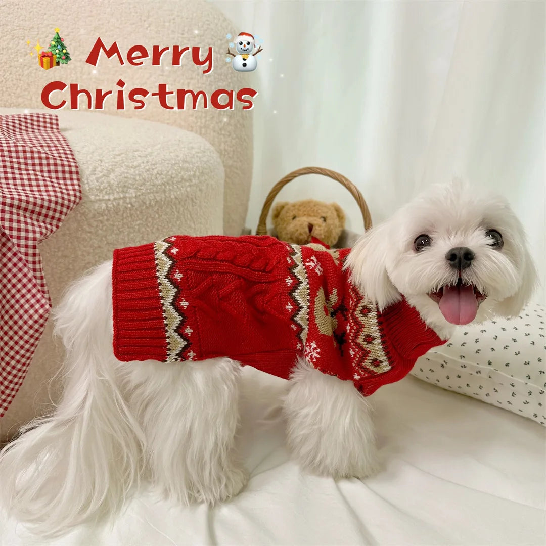 Dog Reindeer Christmas High Neck Sweater Winter Wear