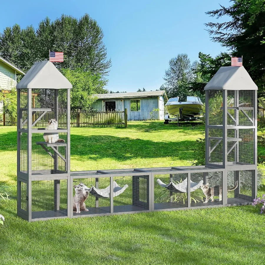 Closure Catio Outdoor Cat Enclosure With Tunnels And Dual Spaces