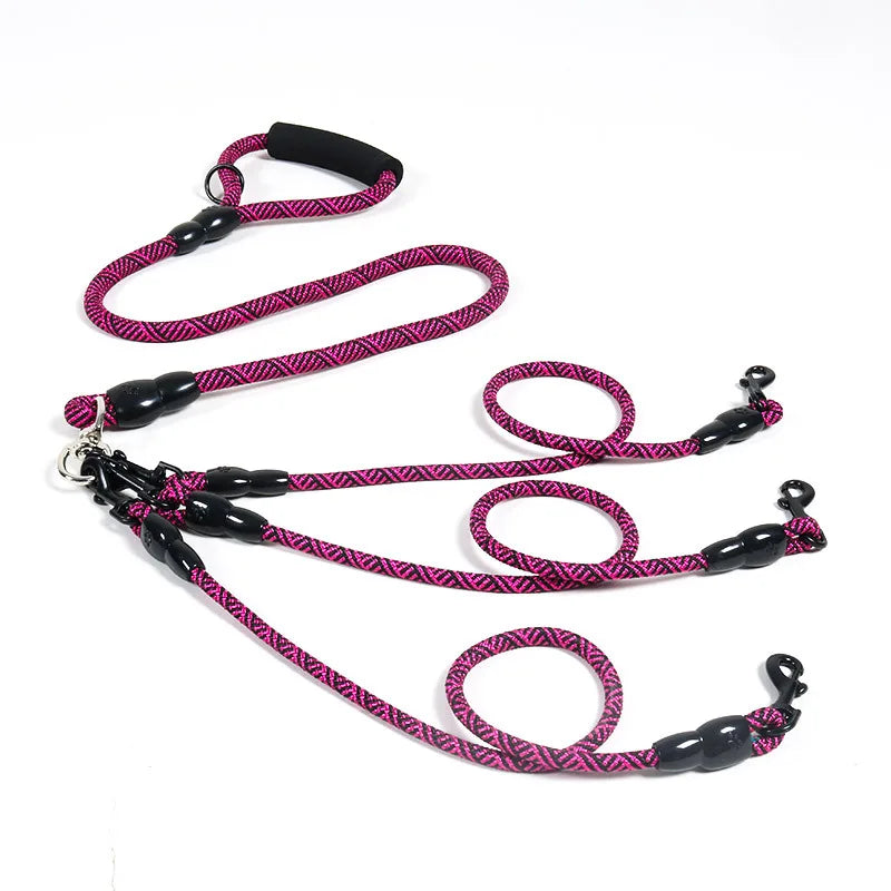 Nylon Triple Dog Leash With Foam Handle Quick Release