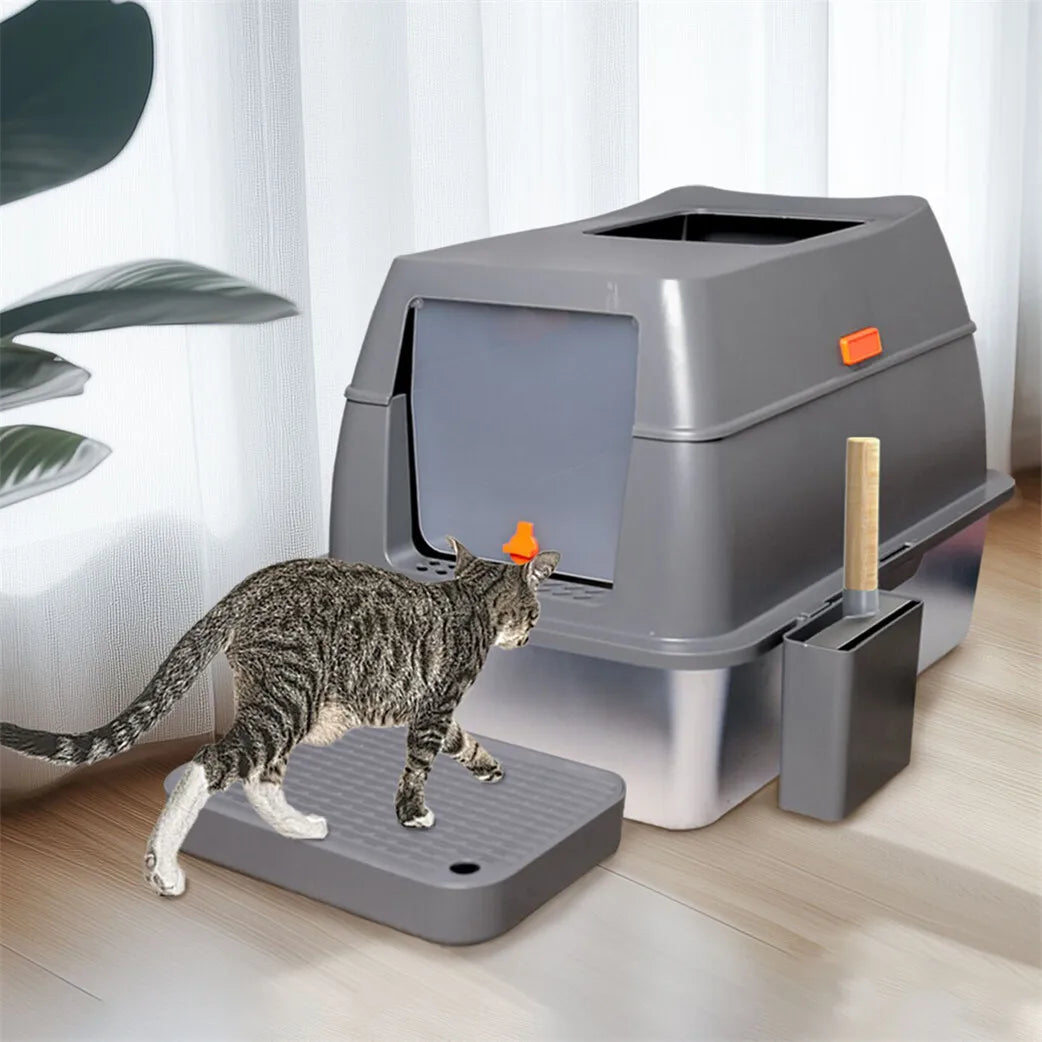 Feature 4-Style Cat Litter Box With Lid Enclosed High Sided