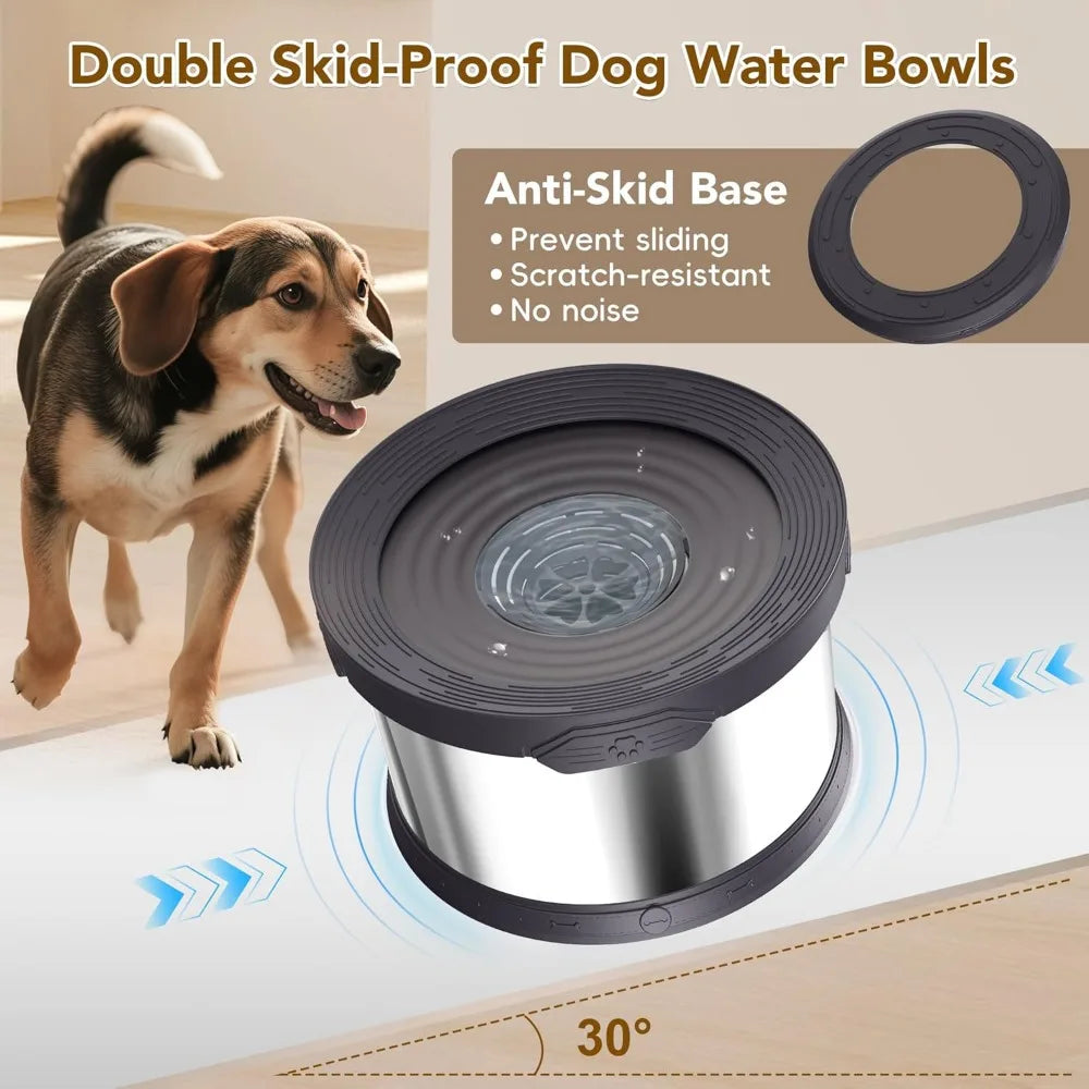 Stainless Steel No-Spill Dog Water Bowl Anti-Splash Slow Drinking Bowl
