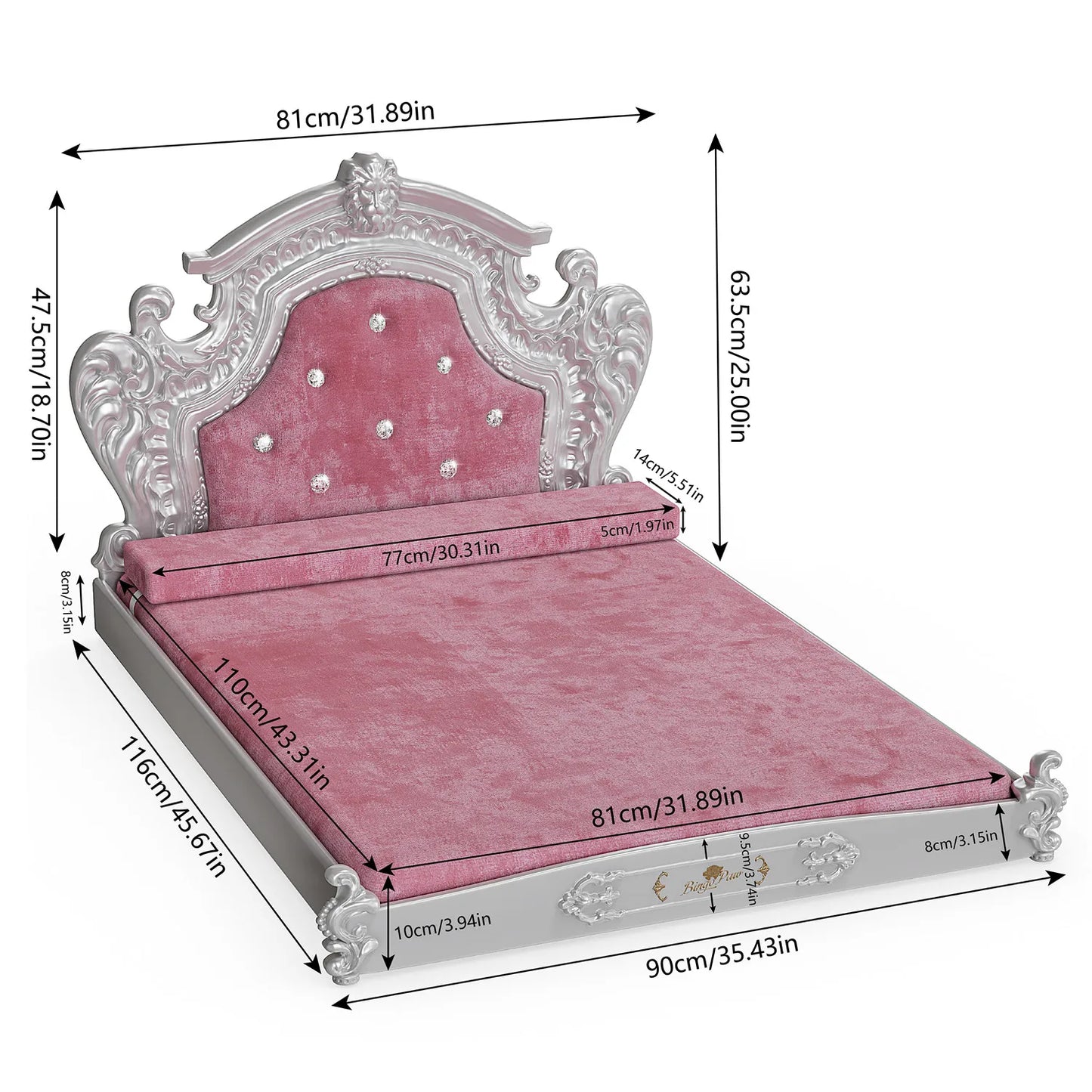 Bingopaw Luxury Dutch Velvet Pet Bed With Headboard For Medium And Large Dogs