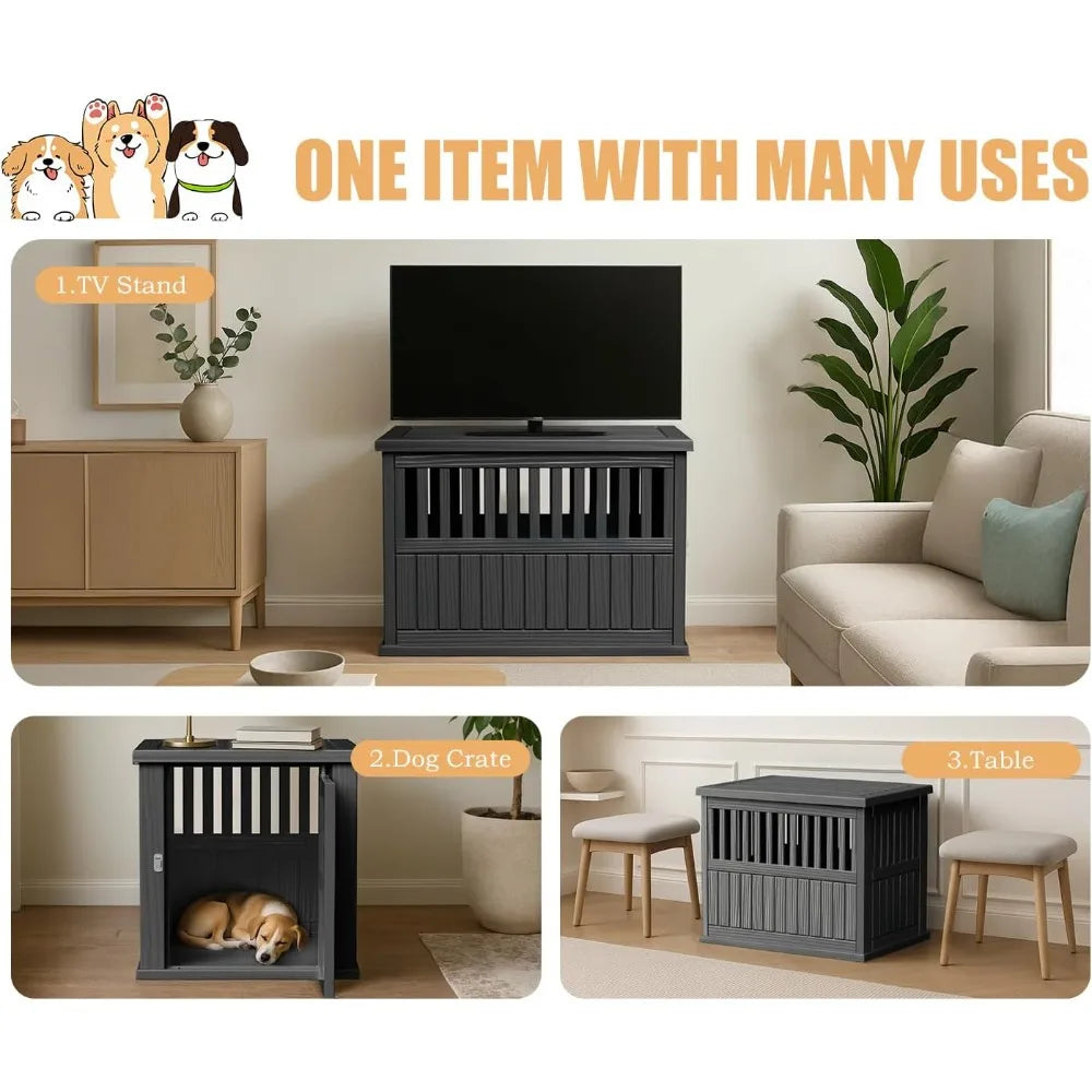 CHENGWEI Lockable Dog Crate End Table for Indoor Use