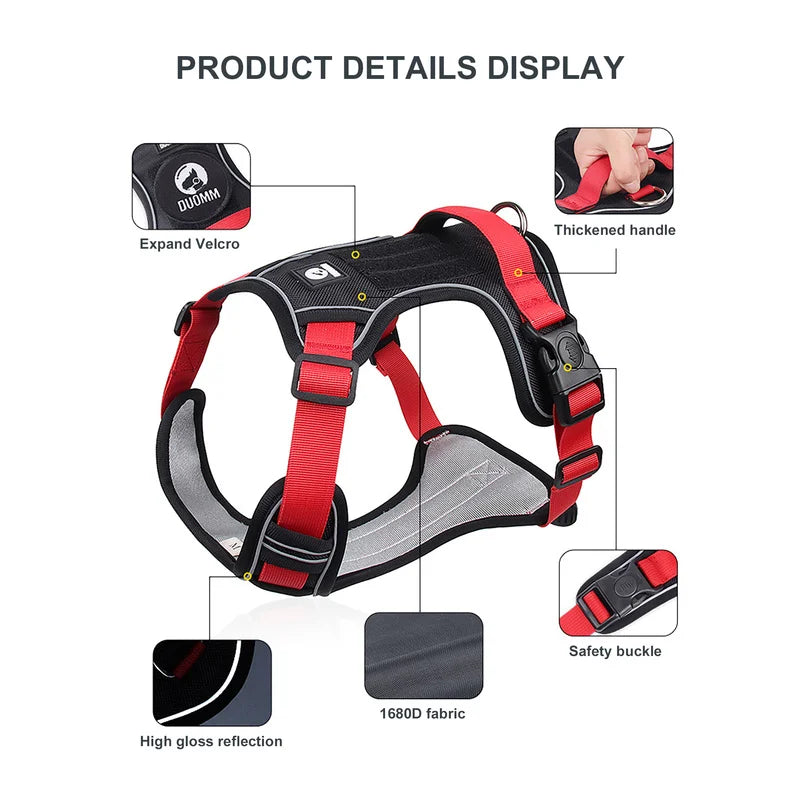 NONECN Reflective Dog Harness Vest Tactical 1680D Waterproof Oxford