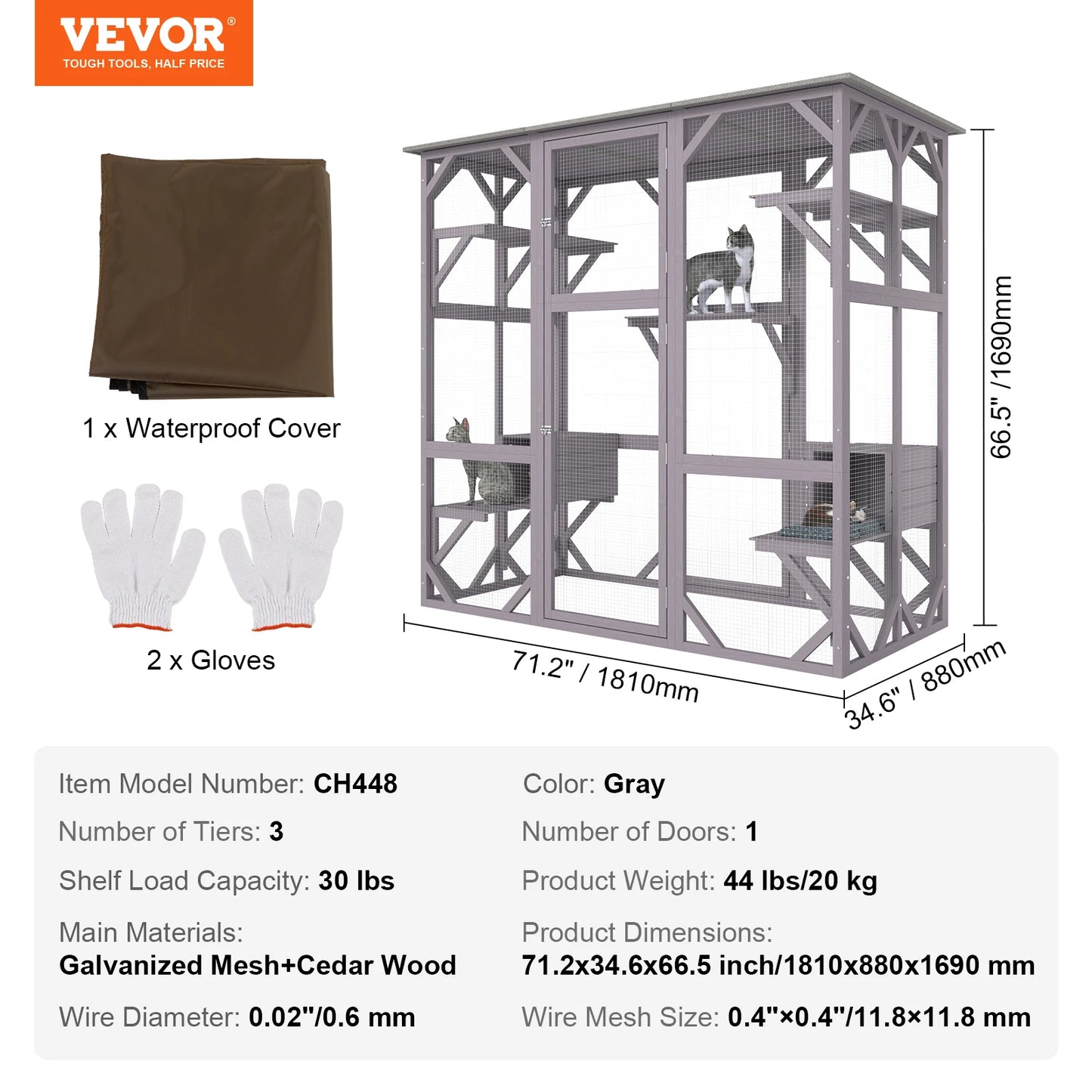VEVOR Outdoor Cat House Catio Enclosure With 7 Tier Platforms