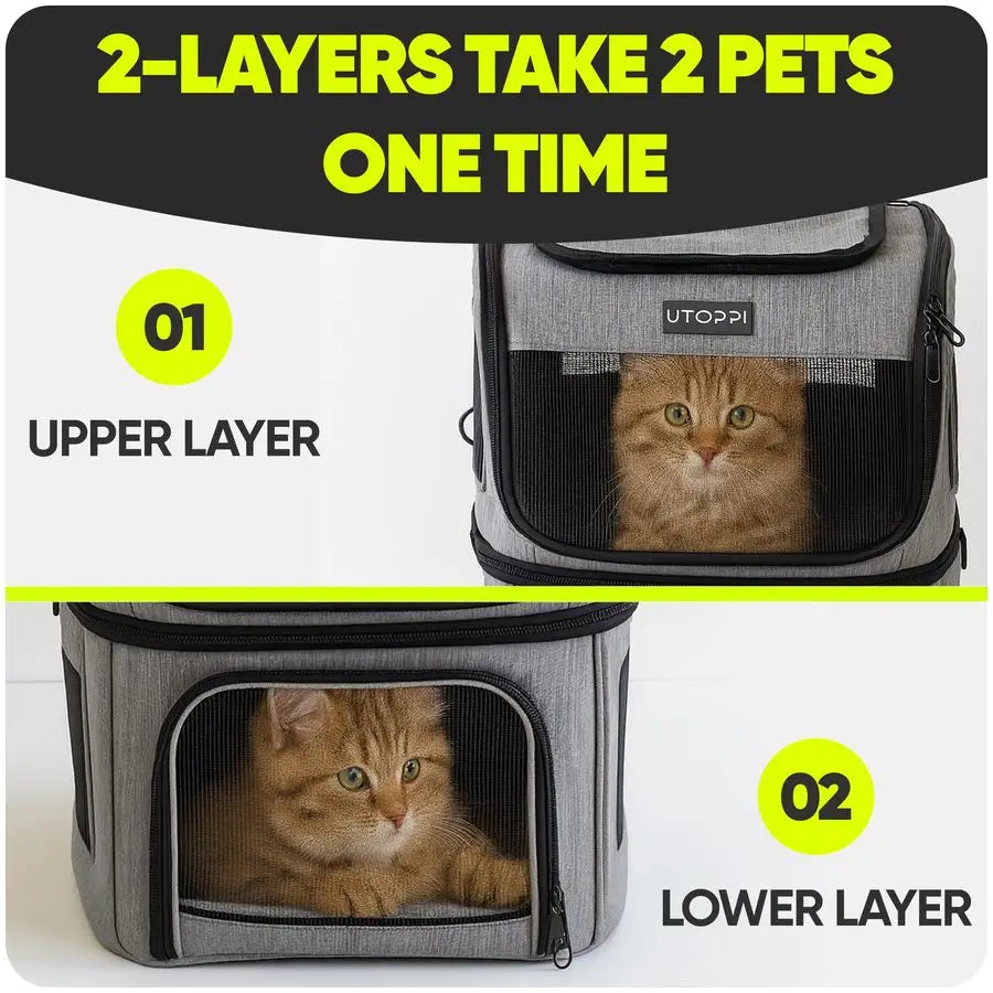 Breathable Foldable Cat And Small Dog Backpack Carrier For Two