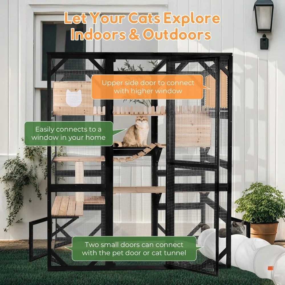 Closure Wooden Cat Catio for Window Outdoor Walk-In Enclosure