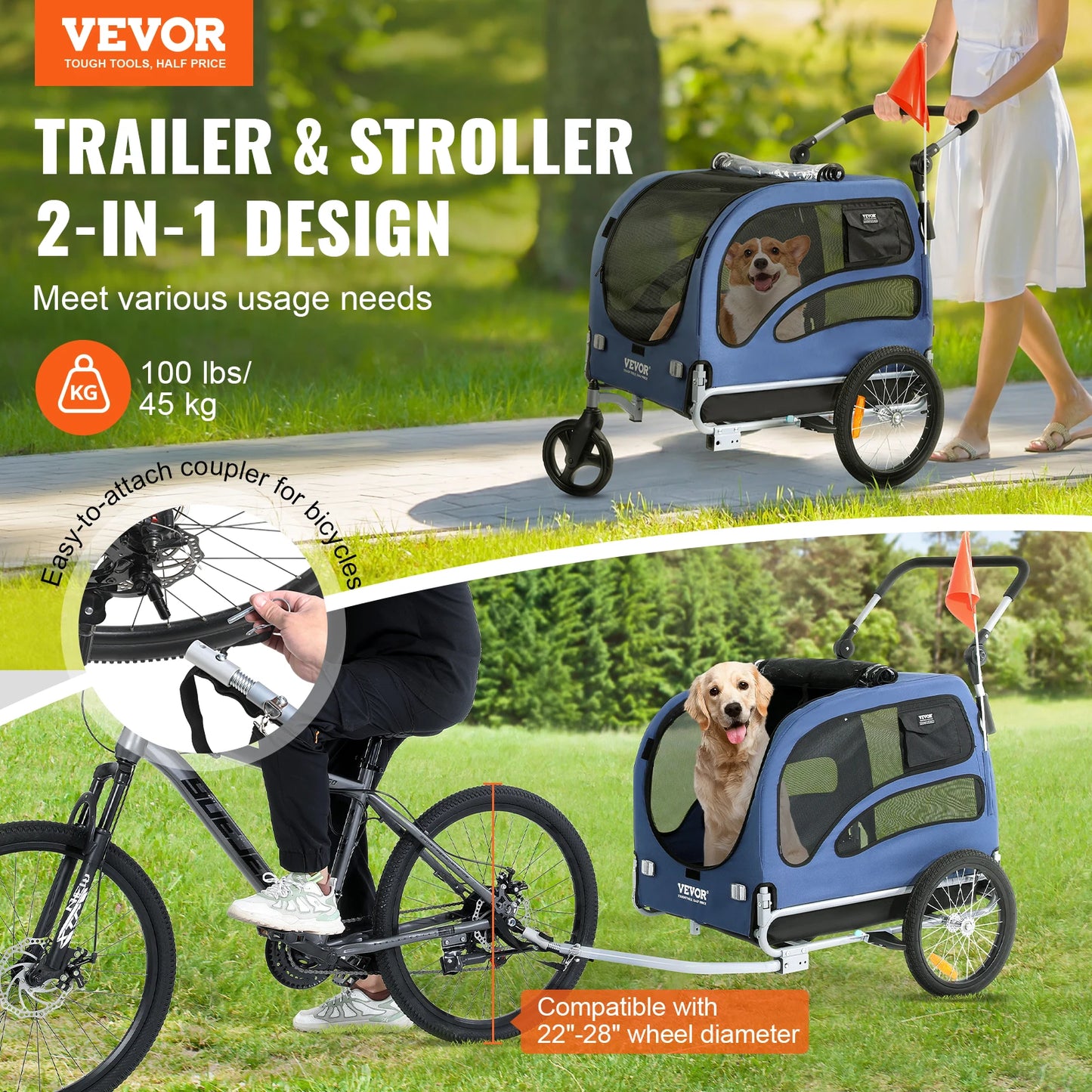 SucceBuy Dog Bike Trailer 2in1 Pet Stroller Carrier