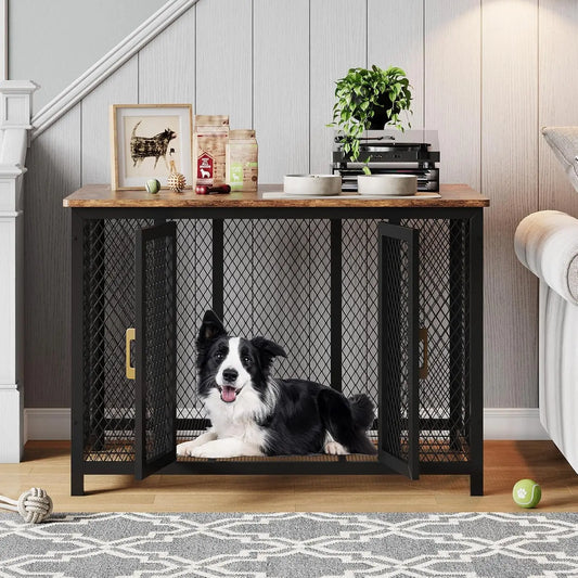 HiMISS Heavy Duty Wooden Dog Crate Furniture Top Access Door