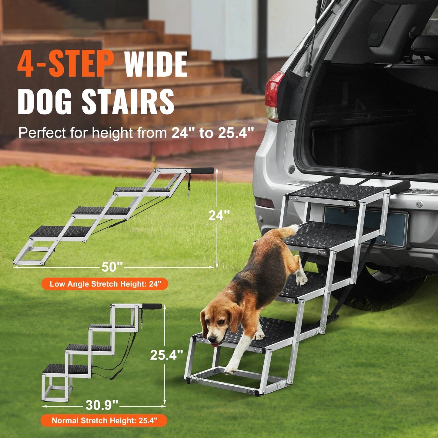 SucceBuy Dog Car Stair Folding Portable Pet Steps Aluminum For Car SUV And Truck