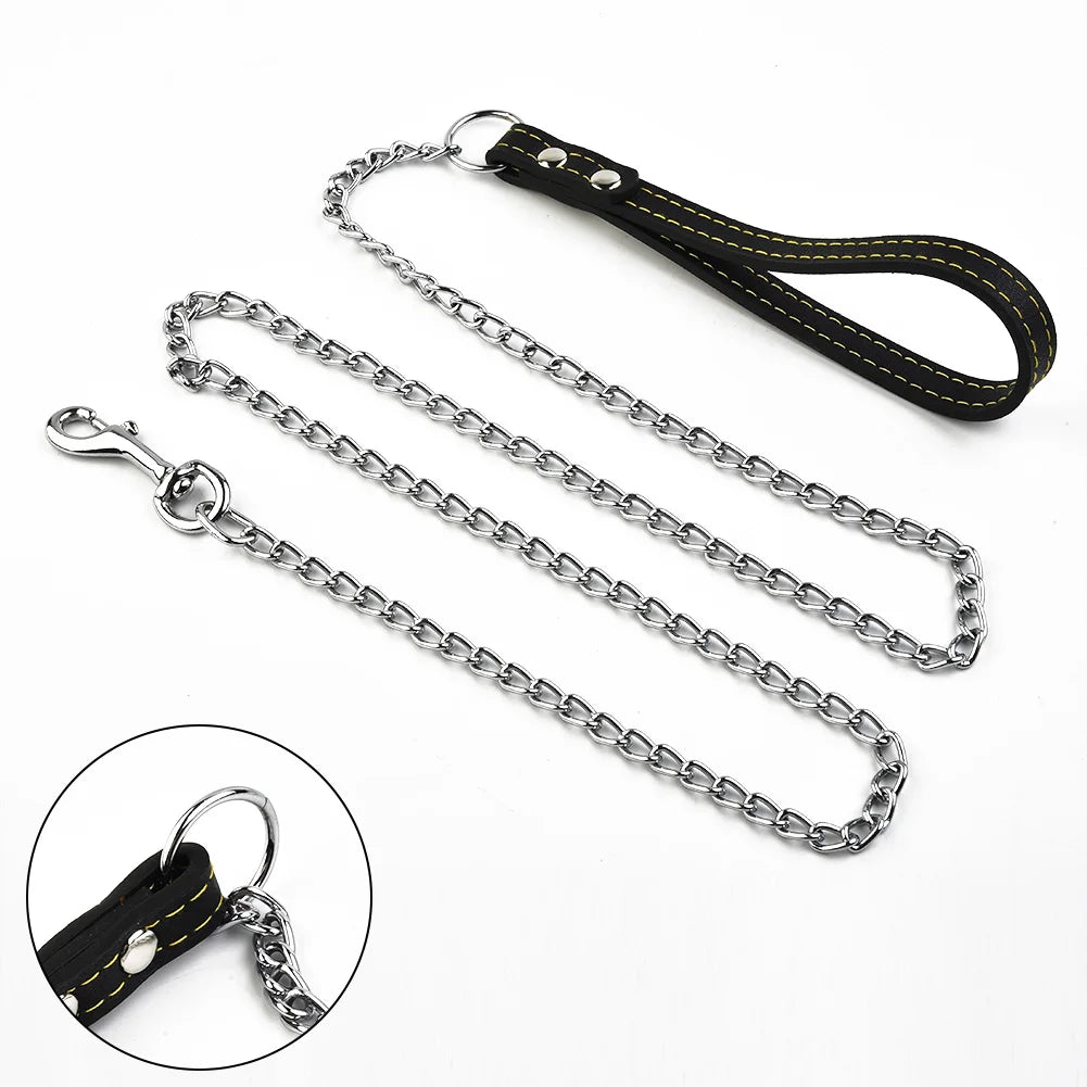 YTYINCN Metal Chain Dog Lead With Leather Style Handle