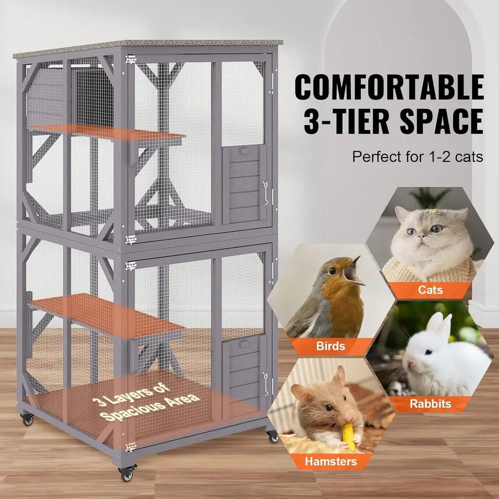 Cat Playpen Catio With Wheels And Removable Tray Indoor Use