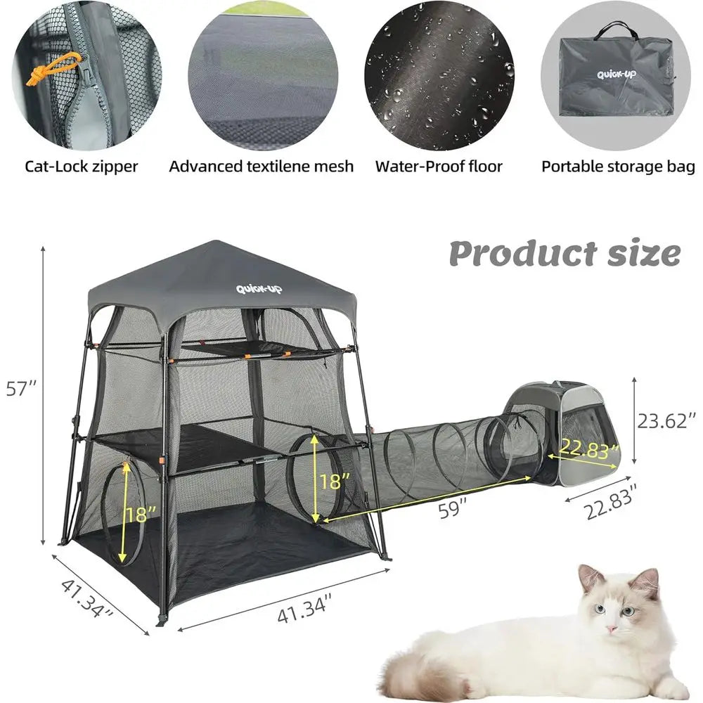 3 In 1 Cat Tower Tent For Indoor Outdoor Catio With Tunnels