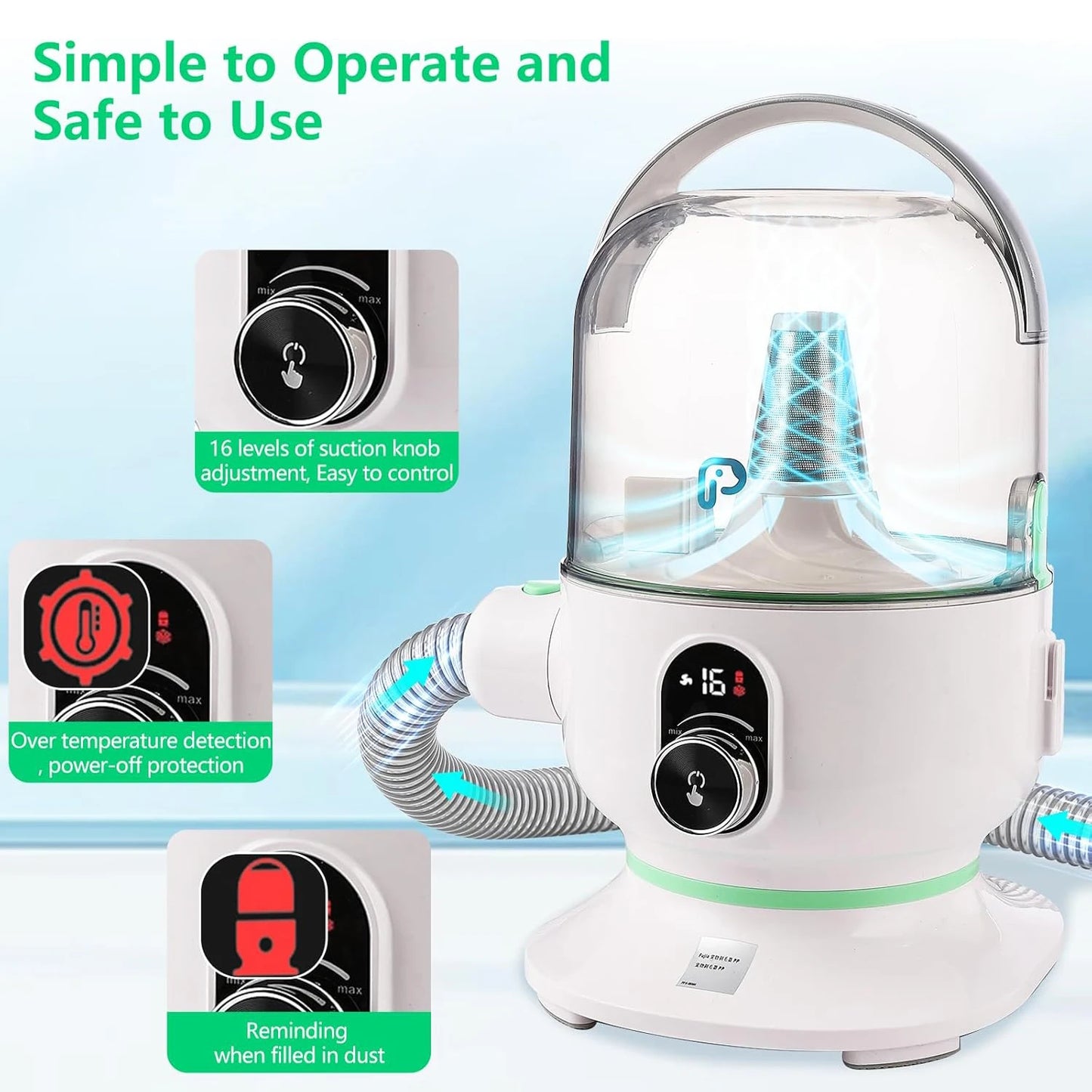 DishyKooker Pet Grooming Kit With 2L Vacuum And Tools