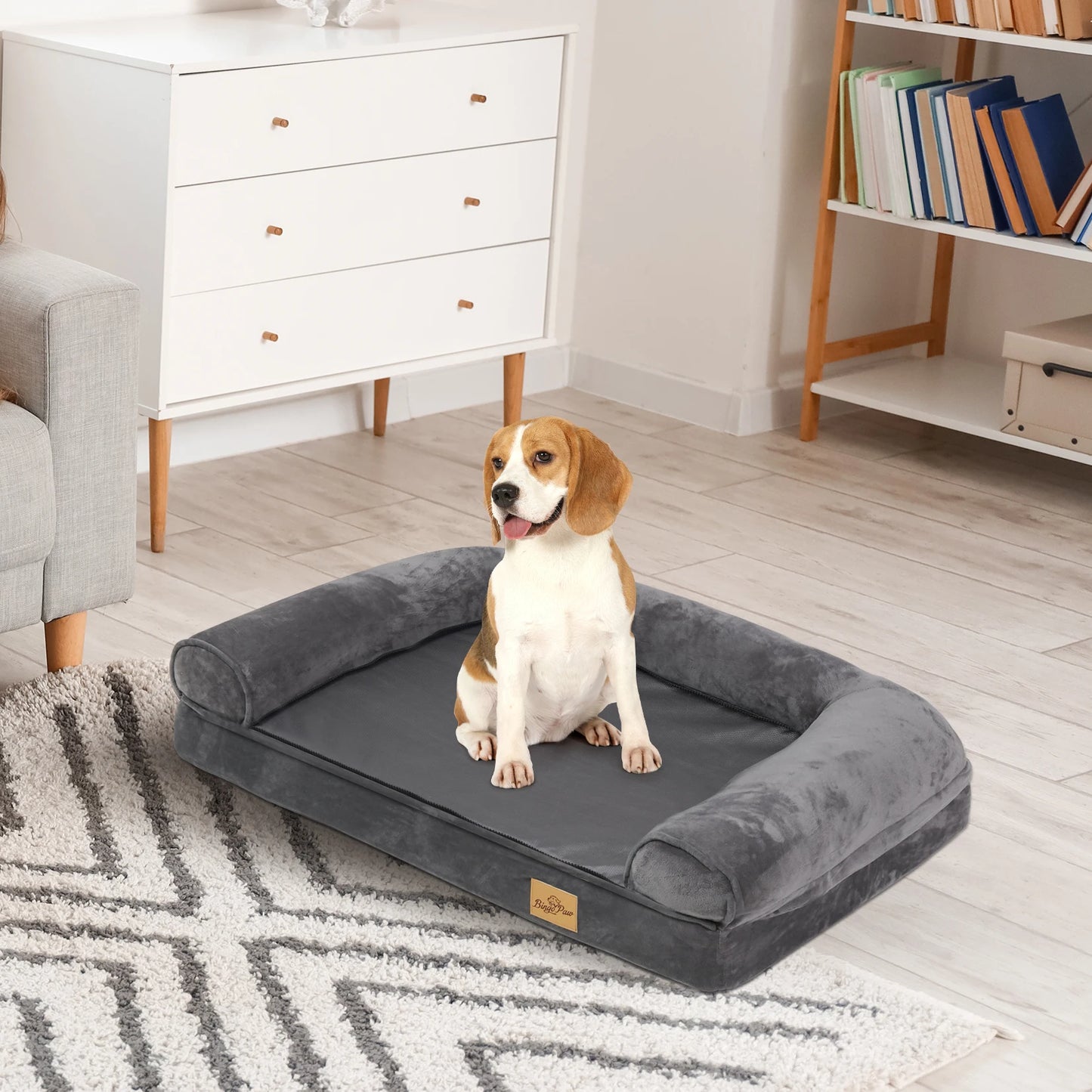 Guangdong Cozy Sofa Dog Bed With Waterproof Cover And Bolster